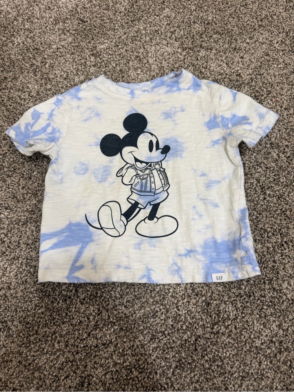 GAP White & Light Blue Tie-Dye Mickey Mouse Short Sleeve Tee